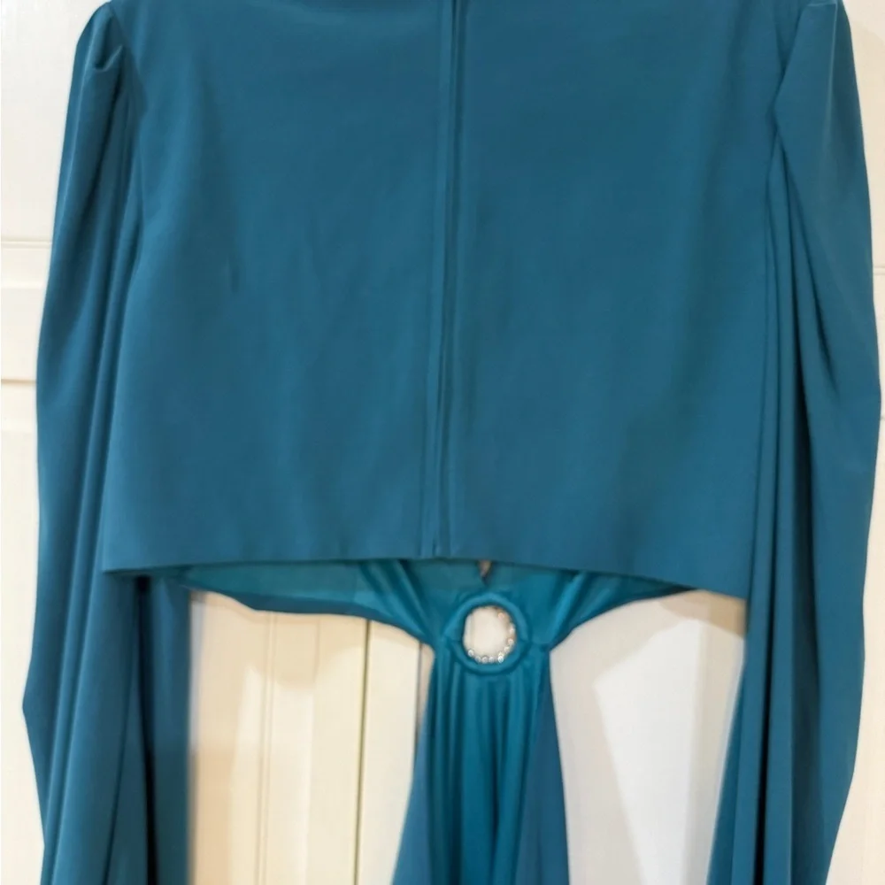 NWT |Mac Duggal 26727 Ocean Blue Jersey Puff Sleeve Cut Out Gown Size 12 - Picture 12 of 12